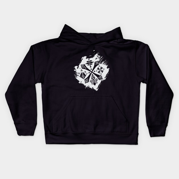 Guild Hunters Crest Splash WHITE Kids Hoodie by MinosArt